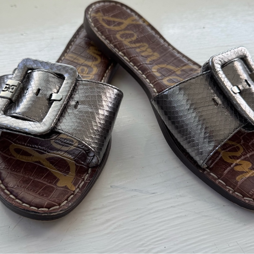 Sam Edelman Silver Buckle Slide Sandals